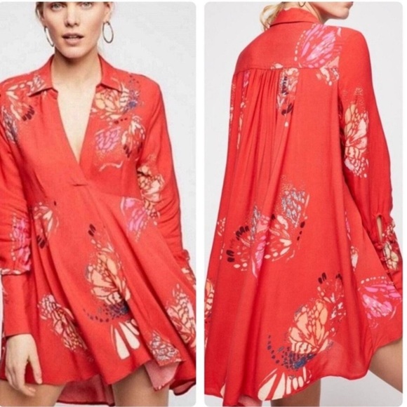 Free People Red Floral Tunic - Picture 1 of 9